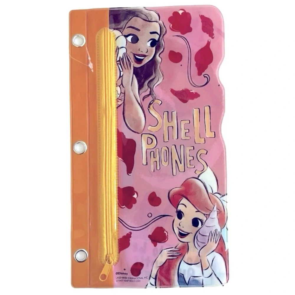 Disney Princess Shell Phones Pencil Binder Pouch Zipper Case Ariel Moana